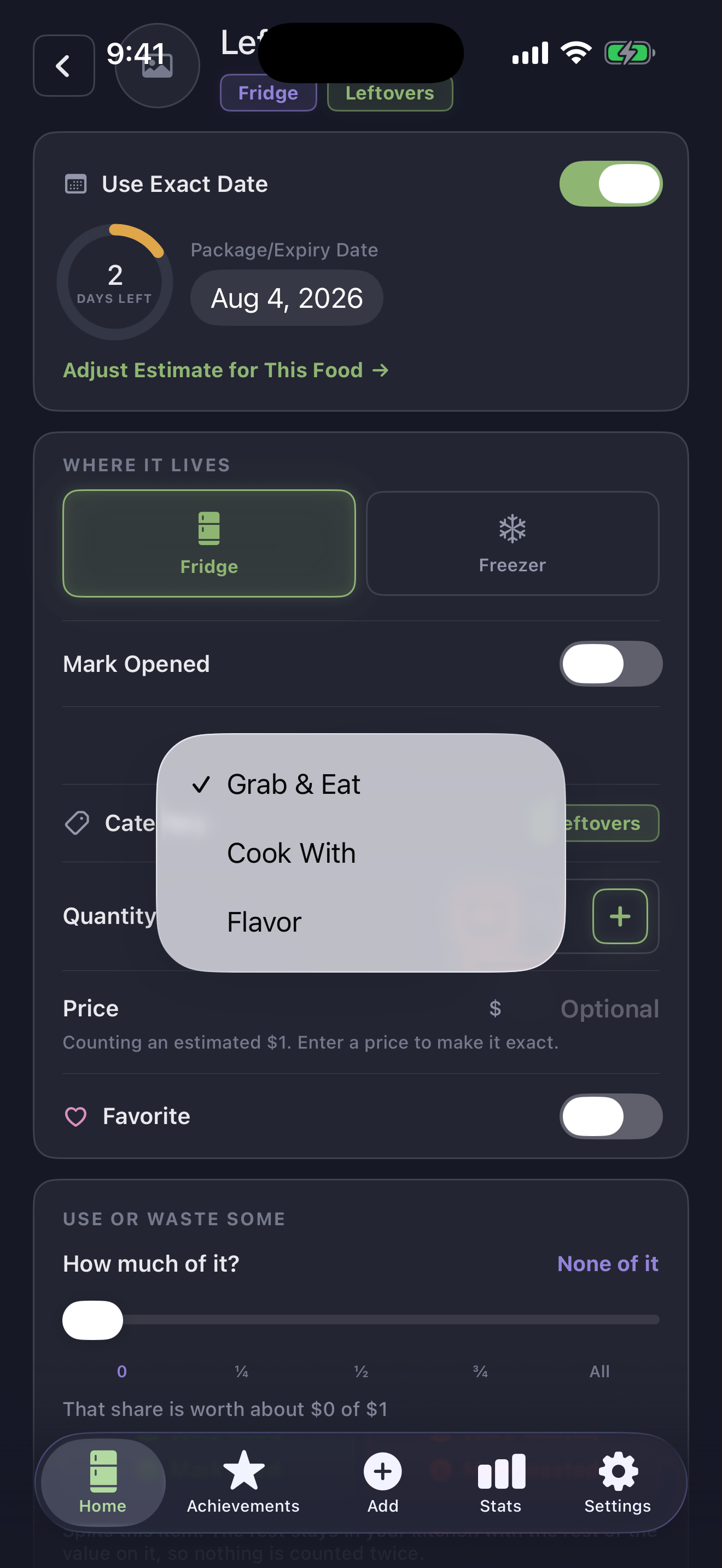 Item roles menu in the Night theme