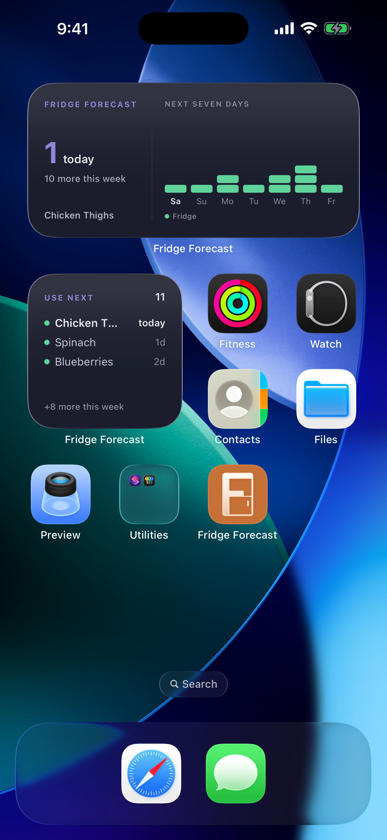 Fridge Forecast Home Screen widgets in Night appearance
